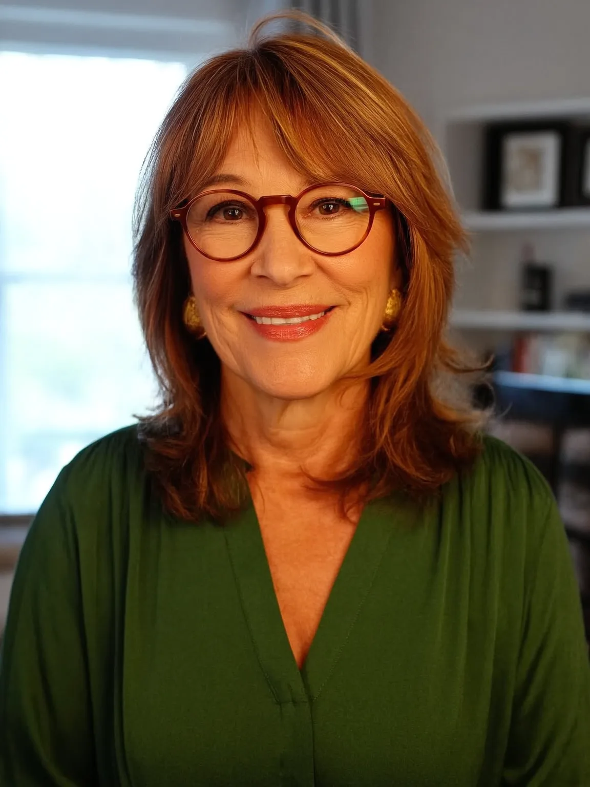 Shoulder-Length Feathered Layers with Warm Caramel Brown
